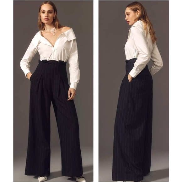 Anthropologie Pants - Anthropologie Maeve Corseted Wide Leg Long Sleeve Off the Shoulder Jumpsuit NEW